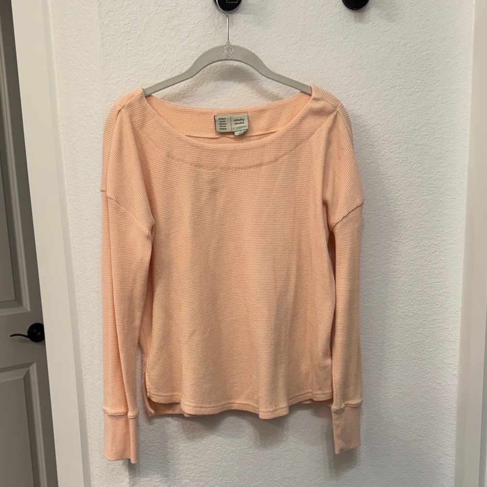 Anthropologie Light Peach Waffle Knit Top